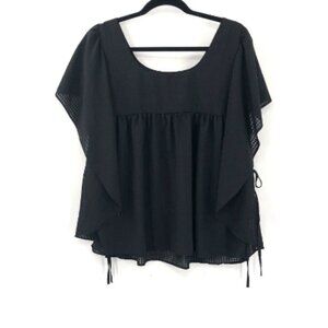 WHO WHAT WEAR Black Tie Side Blouse Breezy Flowy Sleeves Top Short Sleeve Women